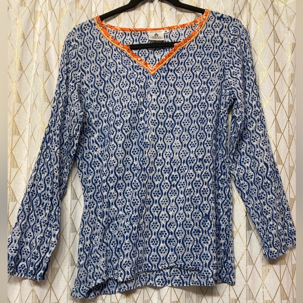 Blue and White Artsy Women's Top